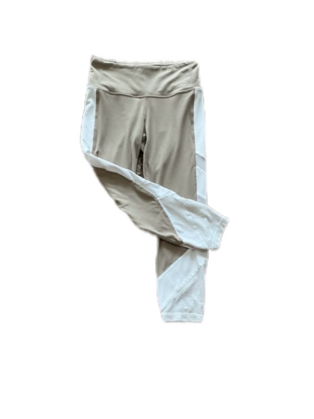 Athleta Taupe & White High-Rise Active Capri Leggings